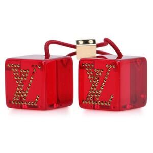 AUTH Louis Vuitton Red Lucite Rhinestone LV Logo Jumbo Hair Tie Cube Bobble
